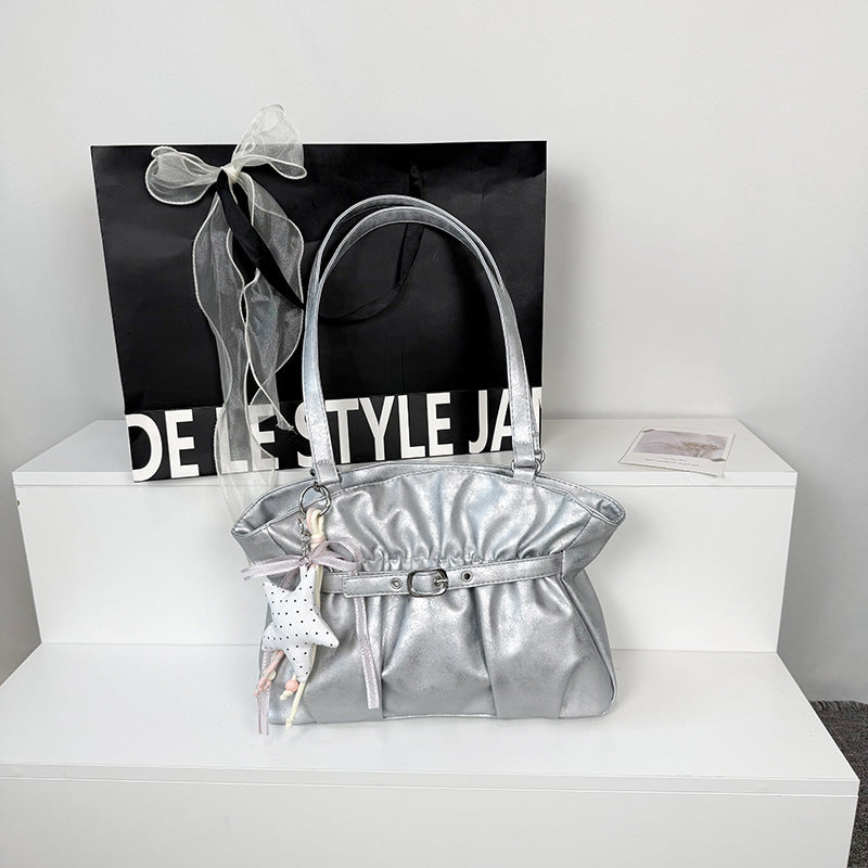 Stylish Soft Leather Handbag with Accessory