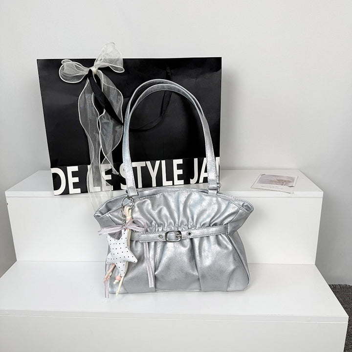 Stylish Soft Leather Handbag with Accessory