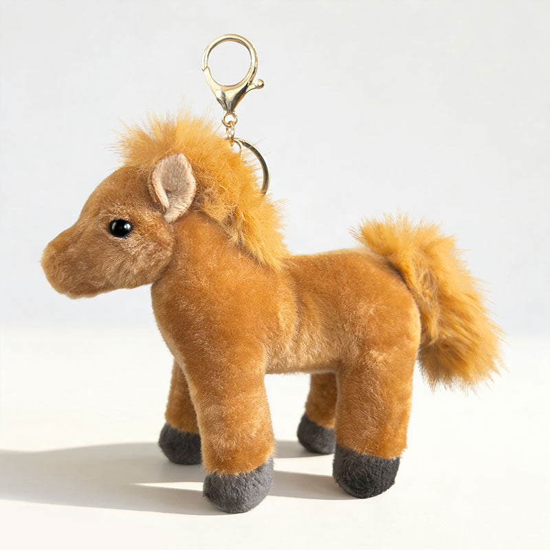 Plush Pony Keychain Bag Charm with Faux-Fur Mane and Metal Lobster Clasp Stornfield