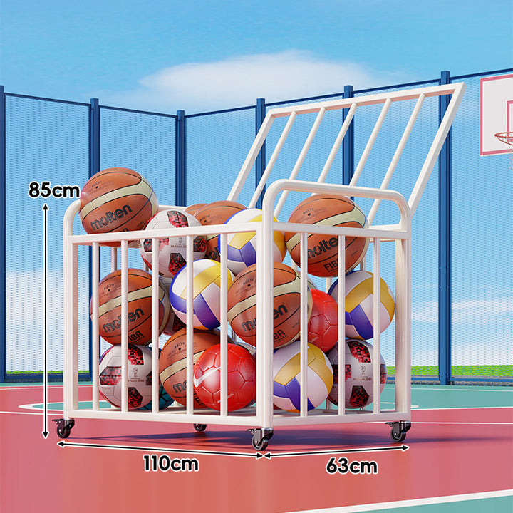 Heavy-Duty Wheeled Sports Ball Storage Cart with Tilted Return Rack