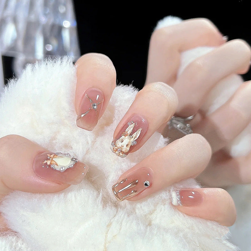 Artistic Press-On Nail Set with Glittery Star Accents Stornfield