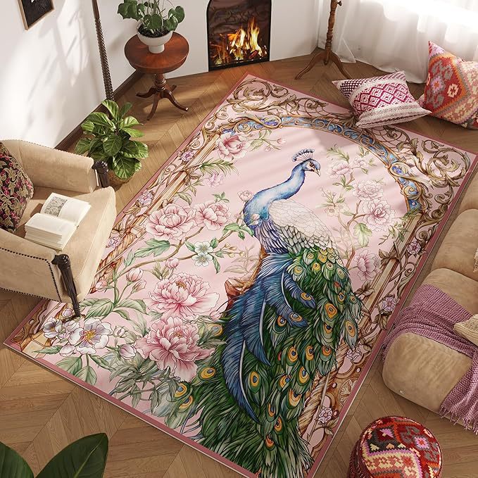 Ornamental Peacock Design Area Rug Stornfield