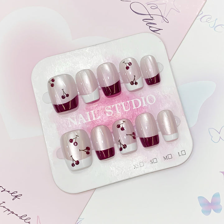 Artistic nail tips with cherry design Stornfield