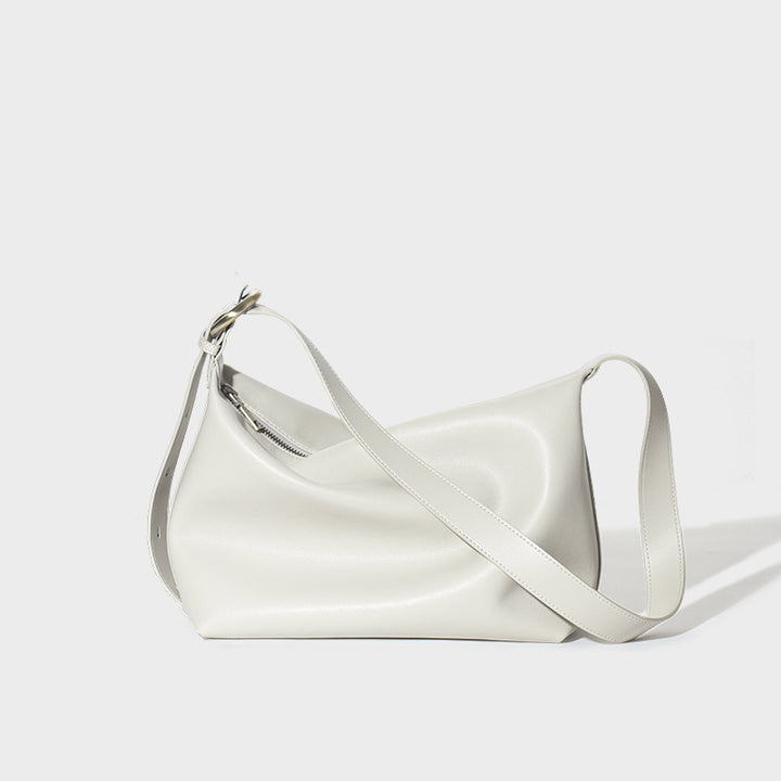 Minimalist Curved Leather Shoulder Bag with Adjustable Strap