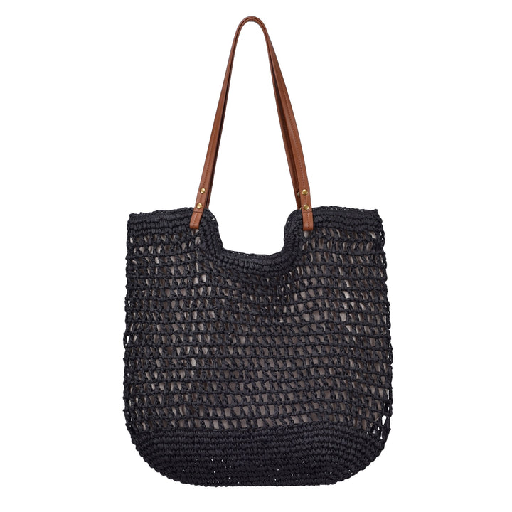 Handwoven cotton bag with leather handles Stornfield