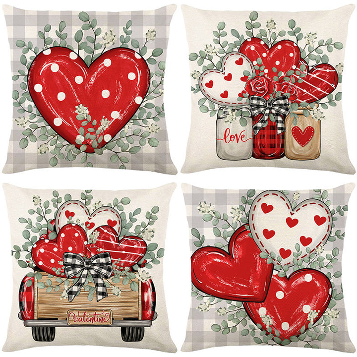 Valentine's Buffalo-Check Cotton-Linen Decorative Pillow Covers Set