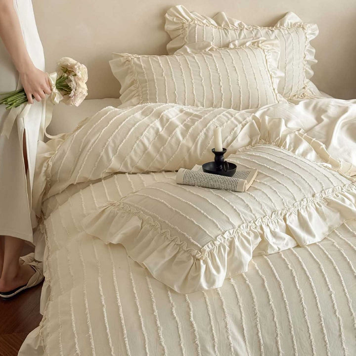 Ruffled Textured Cotton Sateen Duvet Cover Set