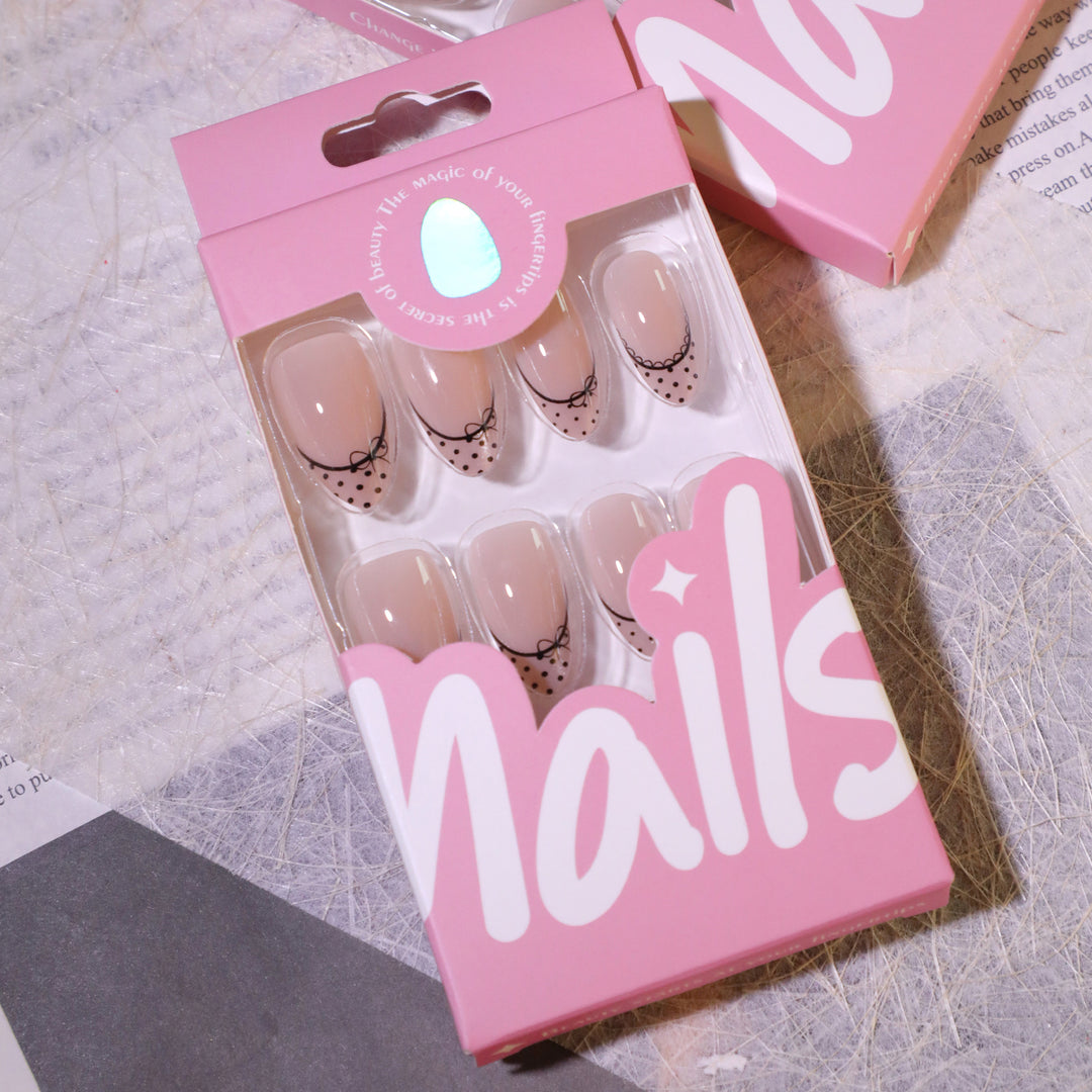 Elegant artificial nails with glitter and French design Stornfield