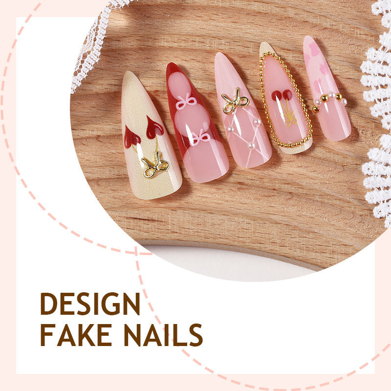 Creative nail art set with playful heart and bow accents Stornfield