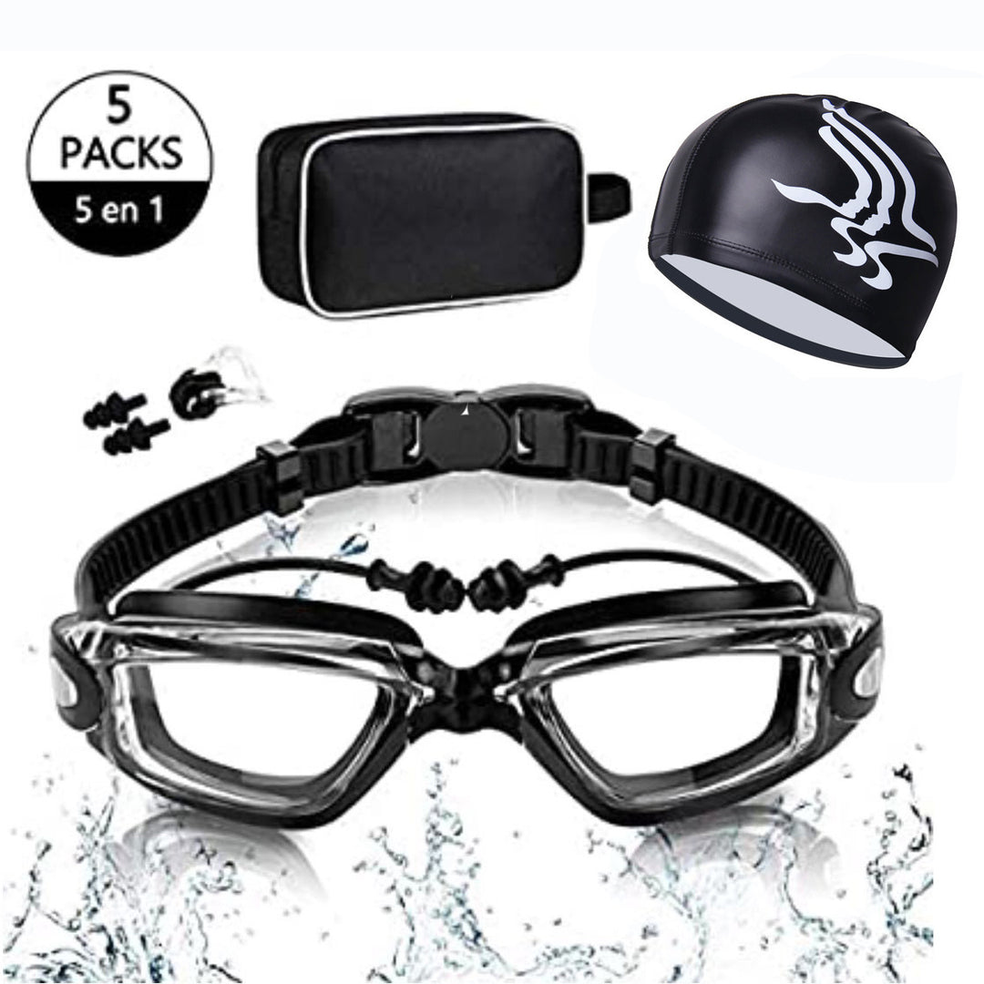 Premium Swim Goggles Set with Adjustable Headband and Protective Cap Stornfield