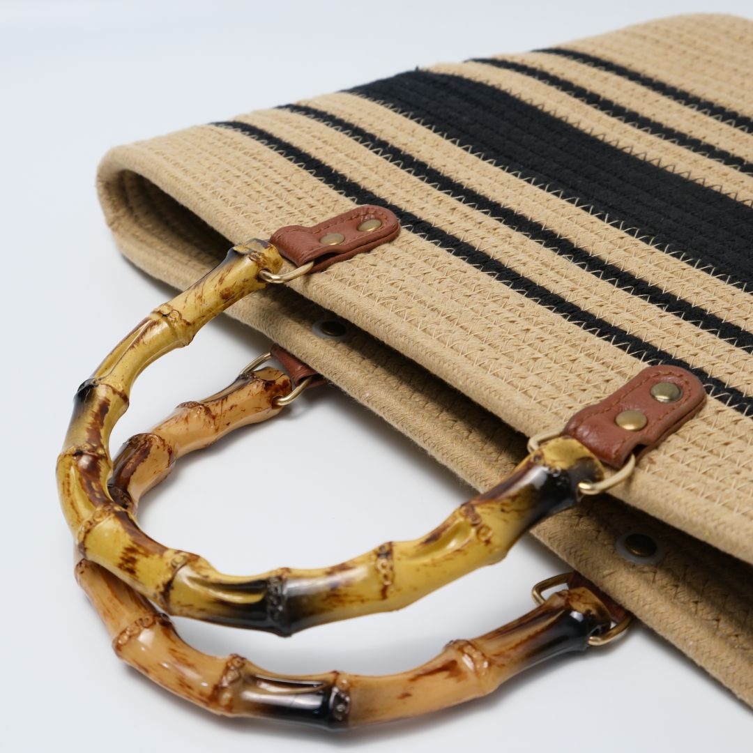 Beach bag with bamboo handles and striped design Stornfield