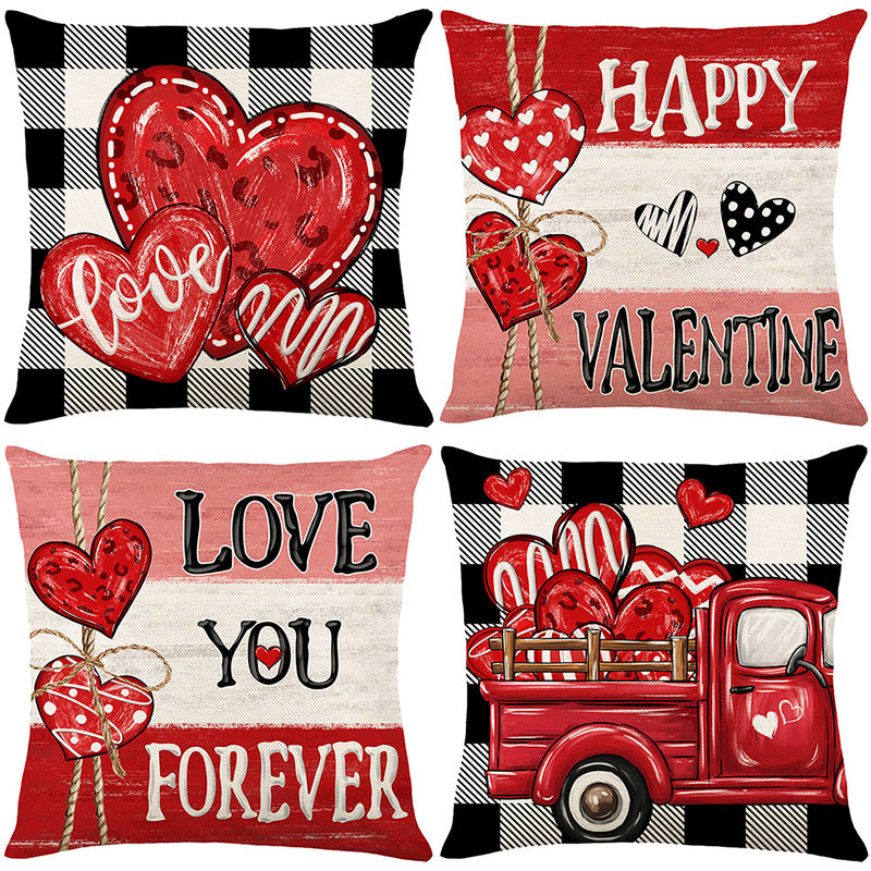 Valentine's Buffalo-Check Cotton-Linen Decorative Pillow Covers Set