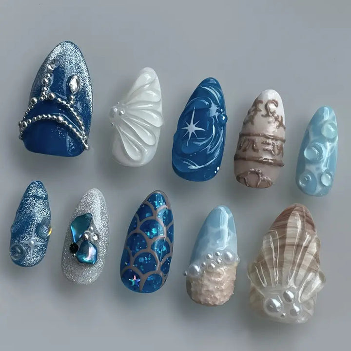 Artistic Ocean-Themed Press-On Nail Art Stornfield