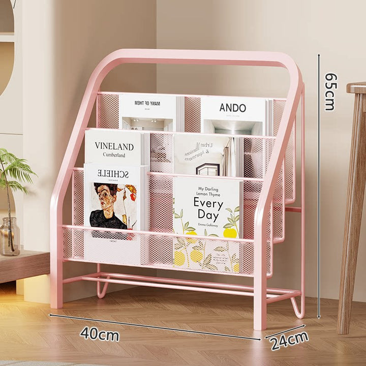 Slanted Tiered Mesh Floor Book and Magazine Display Rack