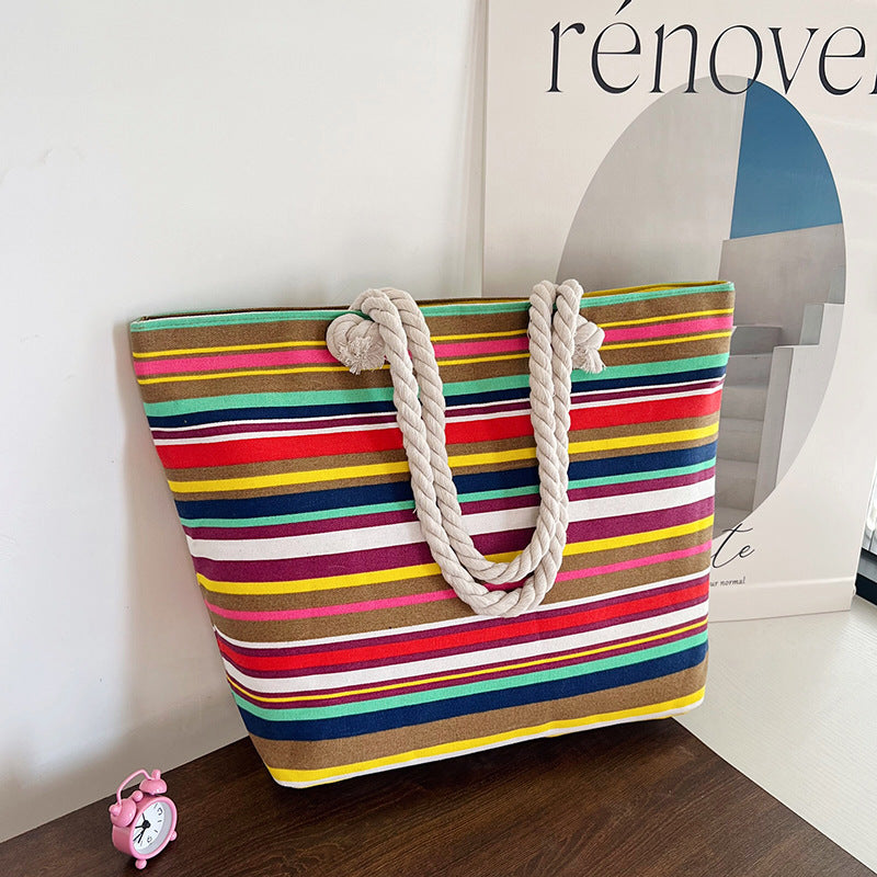 Striped Canvas Beach Tote