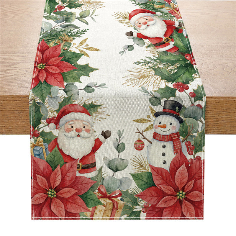 Festive Cotton-Blend Table Runner with Nutcracker and Christmas Tree Print