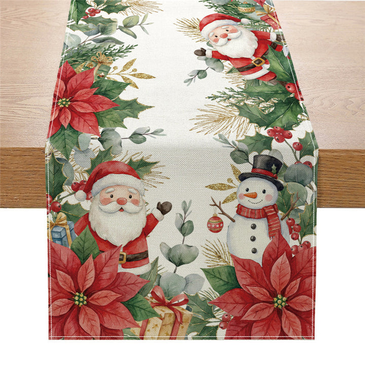 Festive Cotton-Blend Table Runner with Nutcracker and Christmas Tree Print