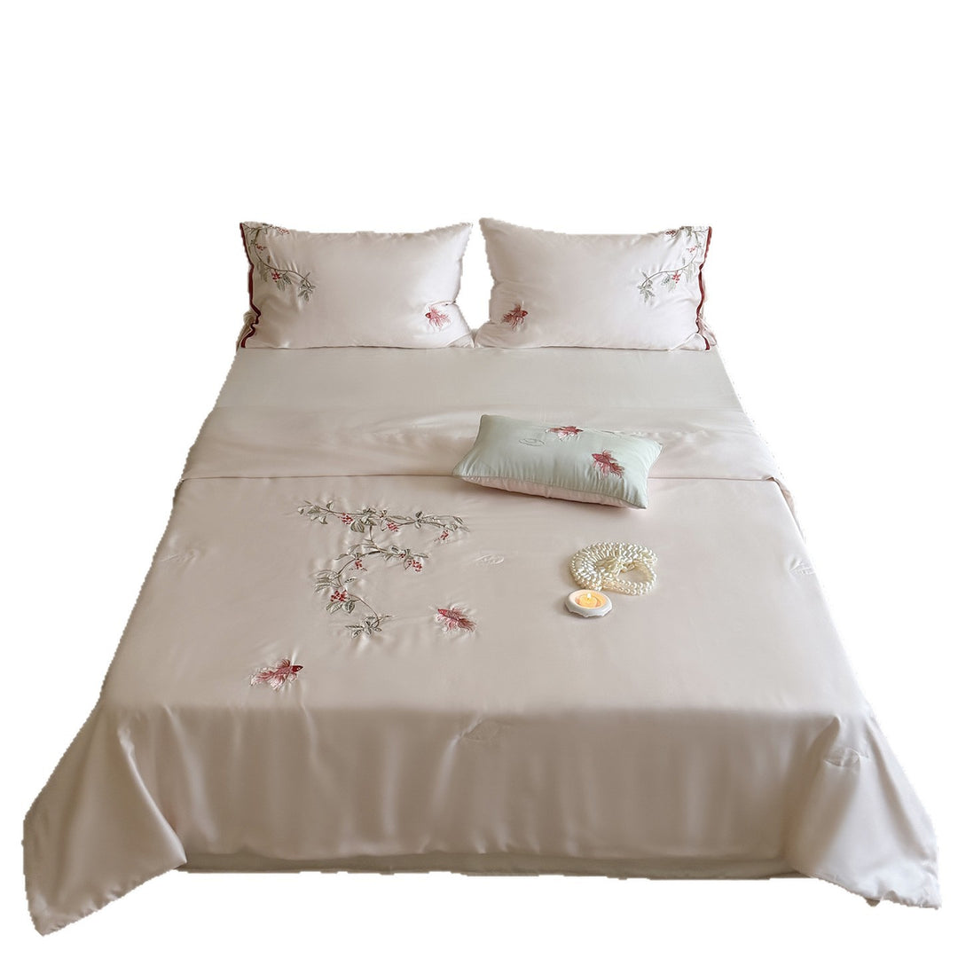 Embroidered satin bedding set with floral decorative embroidery and silky-soft feel Stornfield