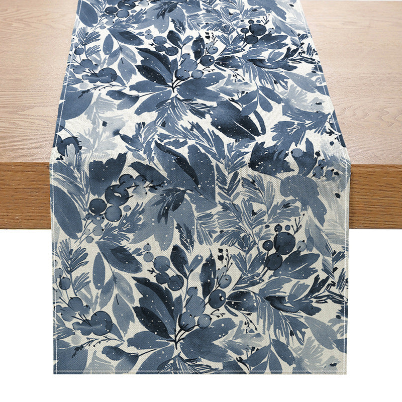 Botanical Watercolor Cotton-Linen Table Runner with Durable Hem