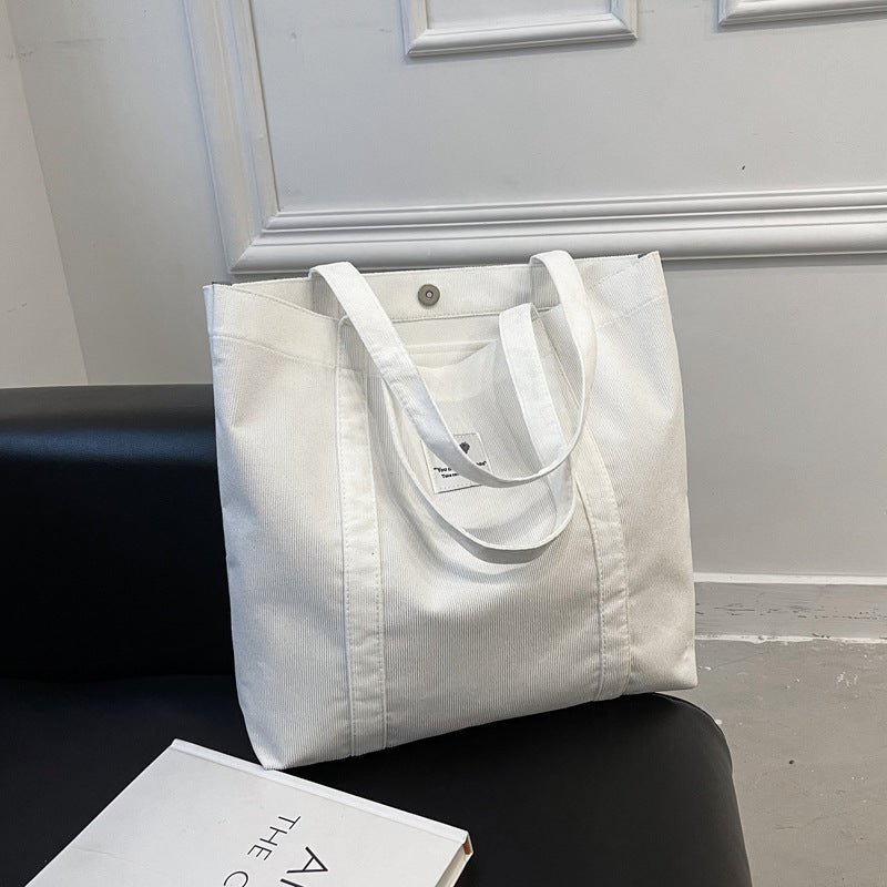 Durable Corduroy Tote Bag with Inner Pockets