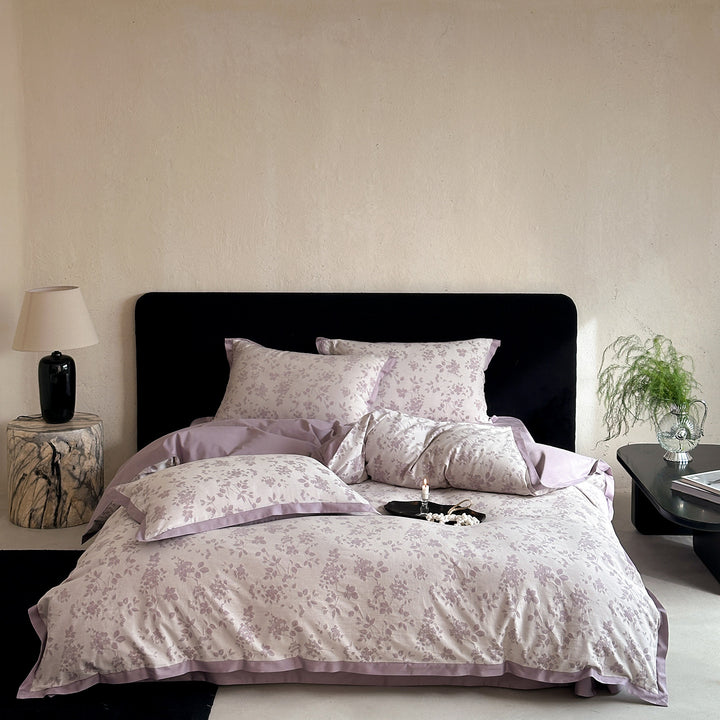 Floral Jacquard Duvet Cover Set Cotton-Linen Blend Reversible