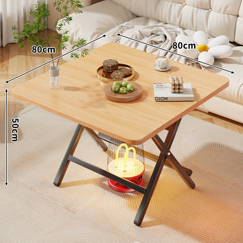 Square Foldable Marble-Effect Coffee Table with Cross-Leg Metal Frame