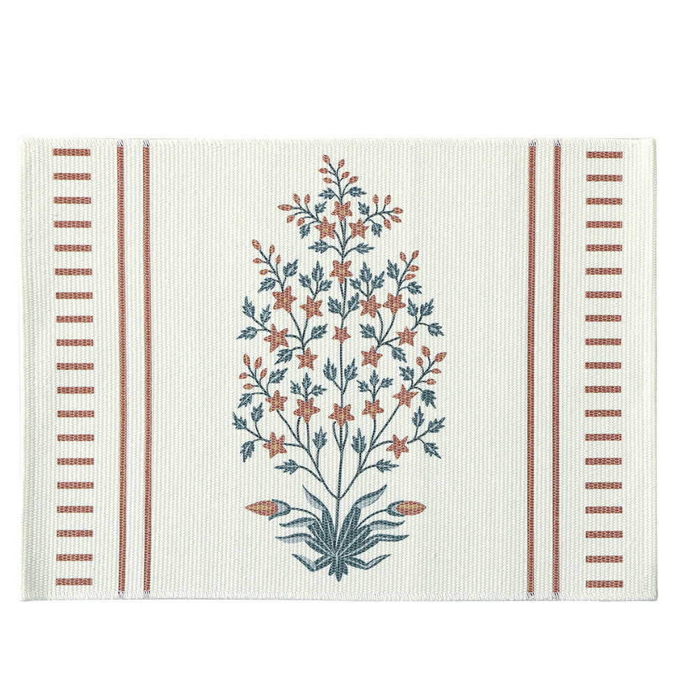 Woven placemat with botanical wildflower print and non-slip backing
