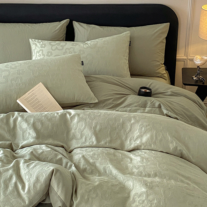 Jacquard Floral Embossed Duvet Cover and Pillowcase Set