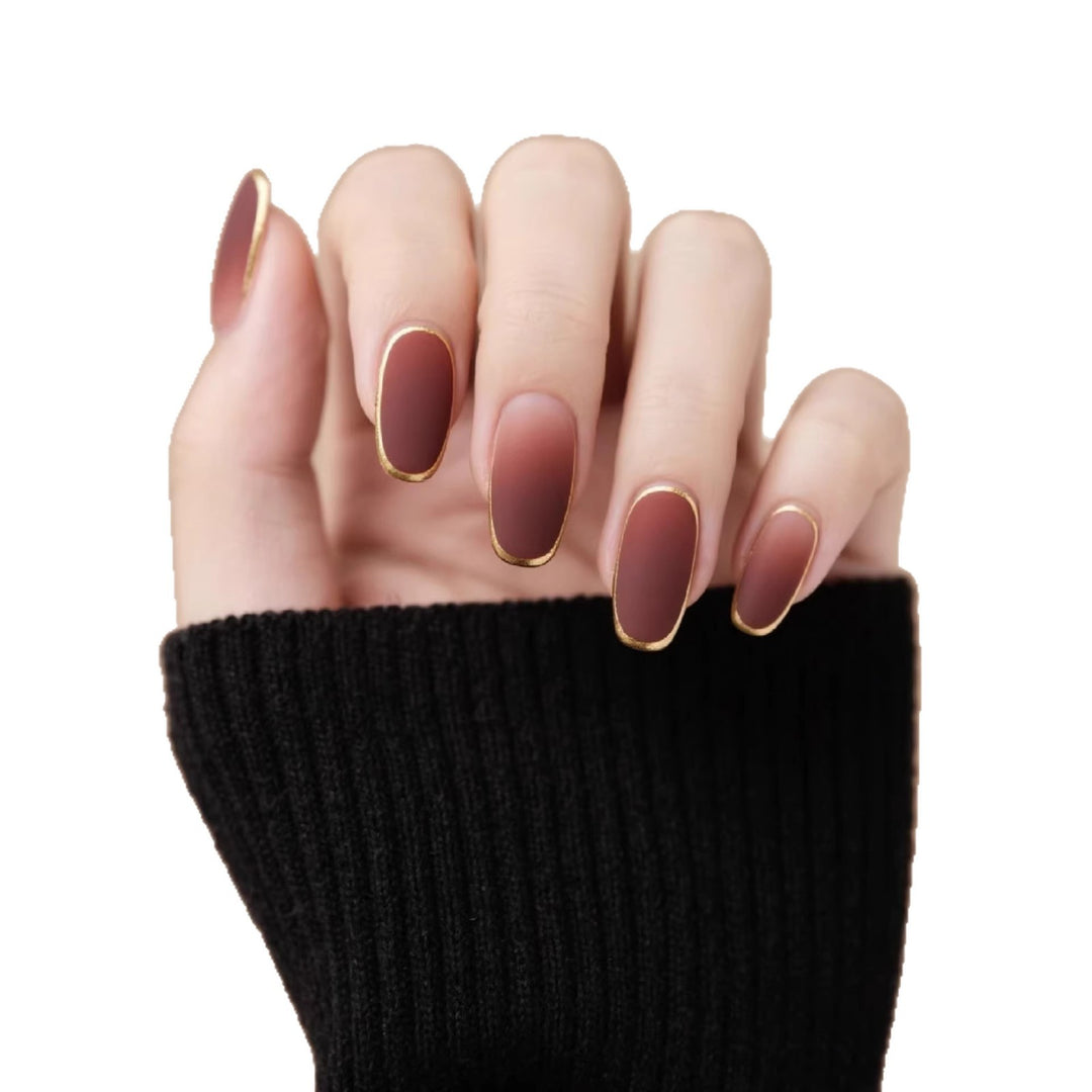 Mat Finishing Press-On Nail Set with Gold Edges