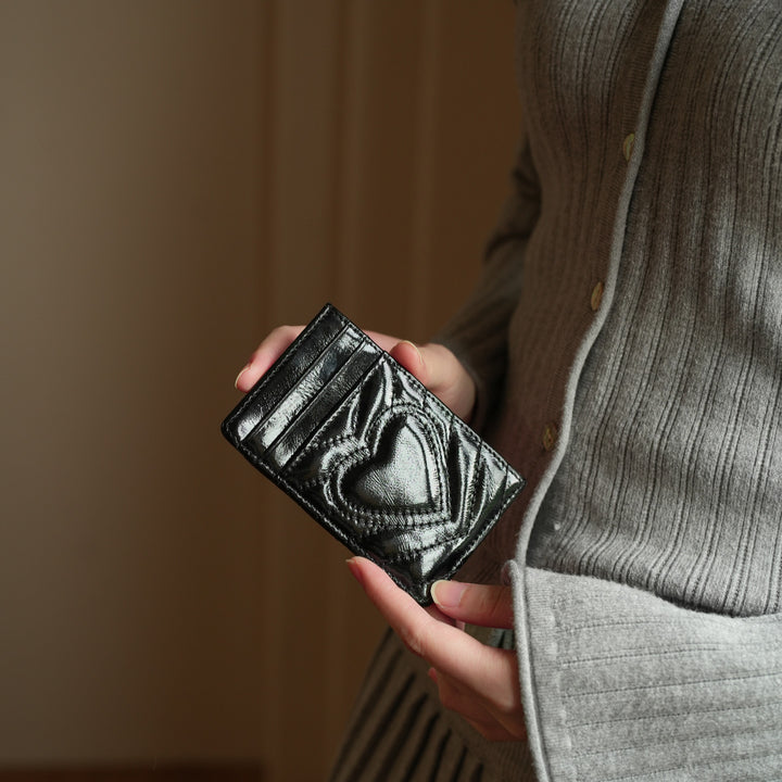 Metallic Heart-Embellished Card Holder