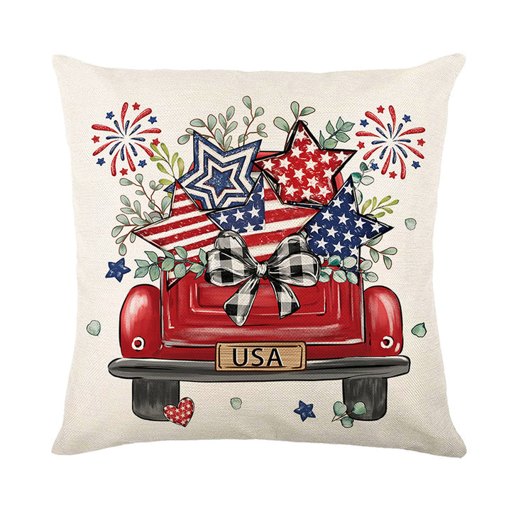 Patriotic Americana Cotton Linen Decorative Throw Pillow