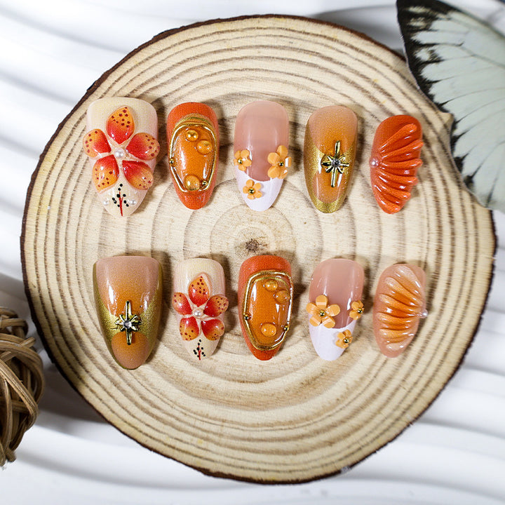Acrylic nail set with cheerful flower and glitter details Stornfield