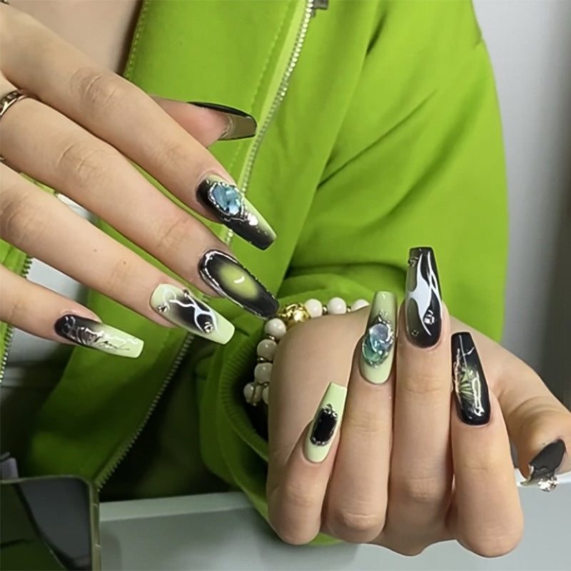 Artful Nail Extensions with Unique Glitter Accents Stornfield