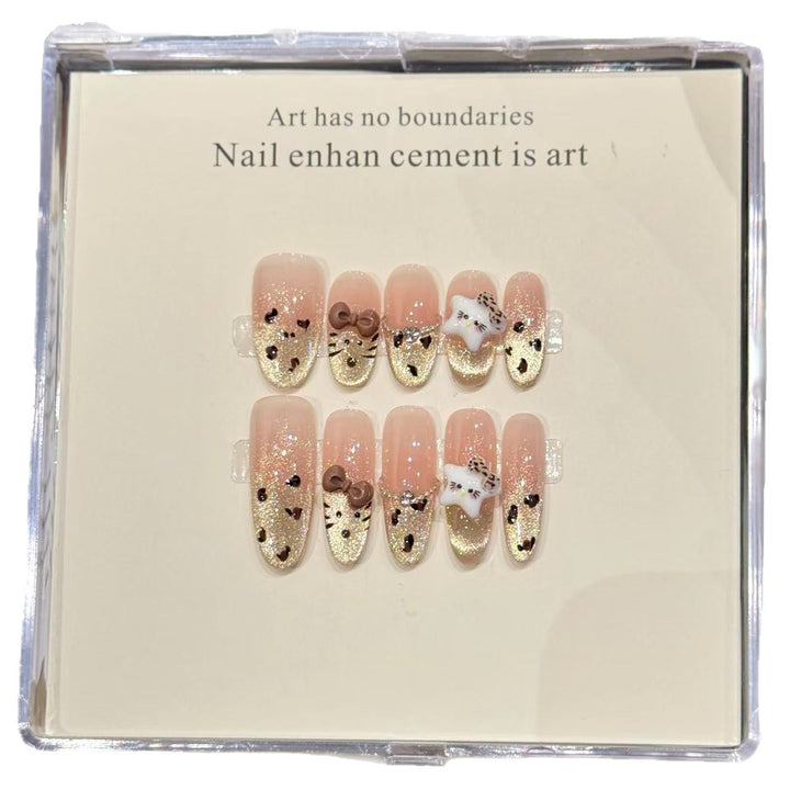 Decorative Press-On Nail Art Set with Whimsical Animal Designs