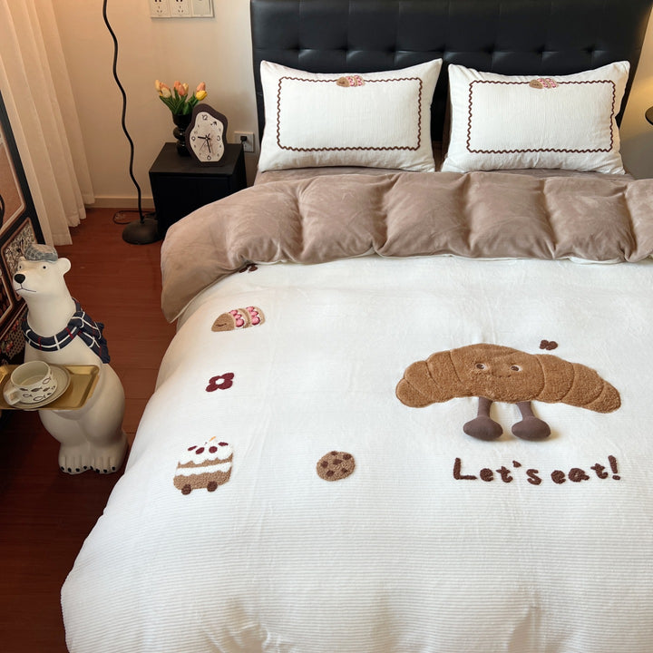 Plush Quilted Teddy Appliqué Reversible Comforter Set with Embroidered Pillow Shams