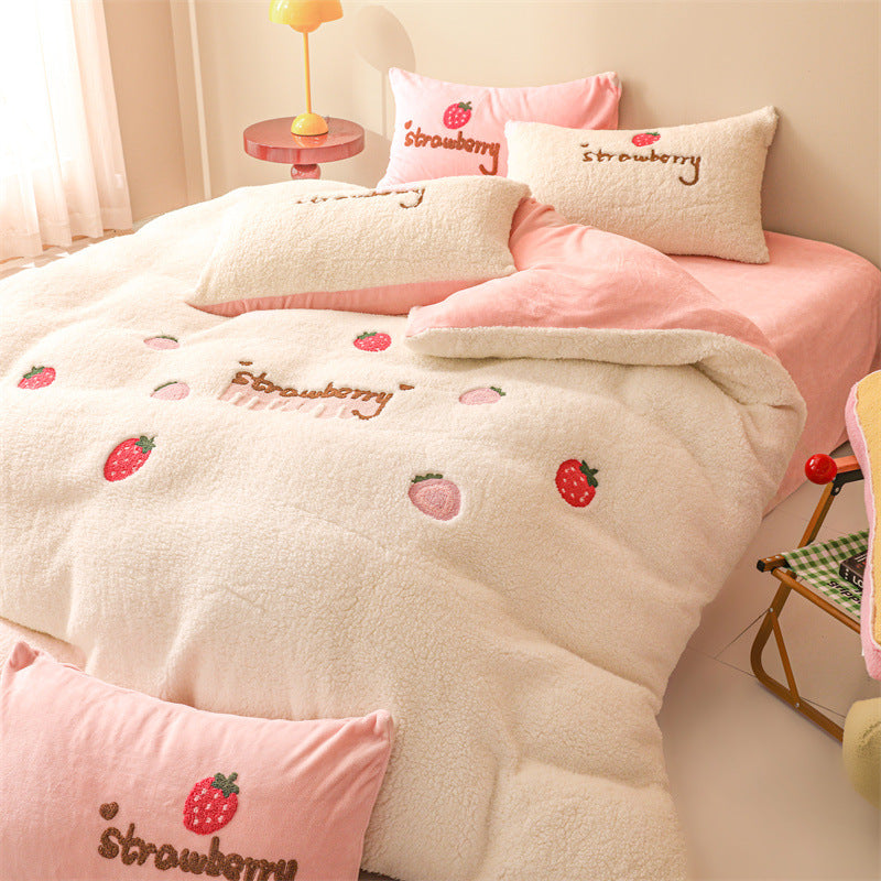 Sherpa Plush Throw Blanket and Embroidered Decorative Pillow Set