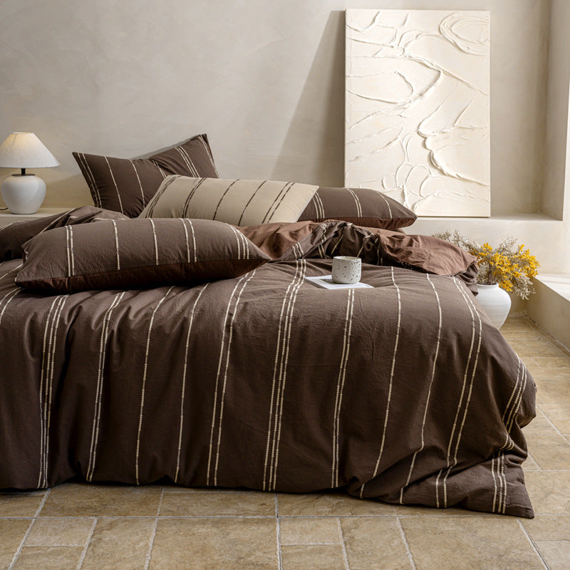 Natural cotton-linen duvet cover set with woven stripes and breathable structure