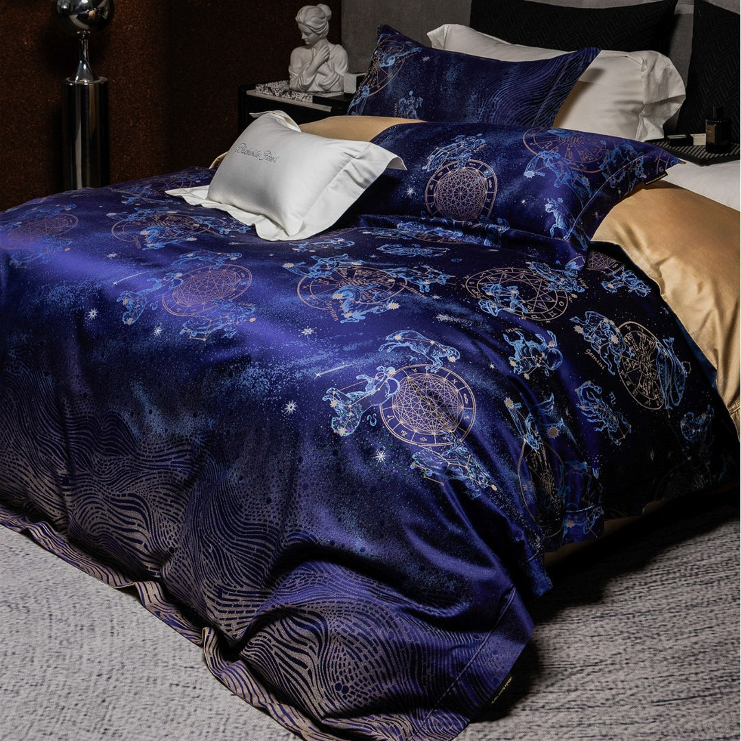 Gradient Jacquard Satin Duvet Cover Set with Floral Embossed Motif and Pillow Shams