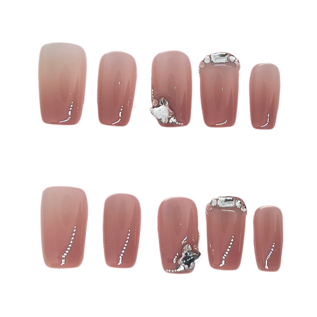 Elegant Ombre Press-On Nail Set with Rhinestone Accents