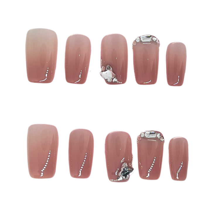 Elegant Ombre Press-On Nail Set with Rhinestone Accents