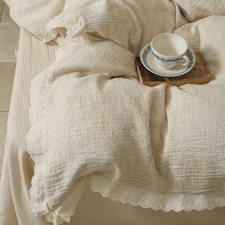 Reversible Linen-Cotton Duvet Cover Set with Woven Geometric Texture
