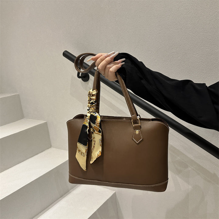 Elegant Structured Tote Bag with Decorative Scarf Stornfield