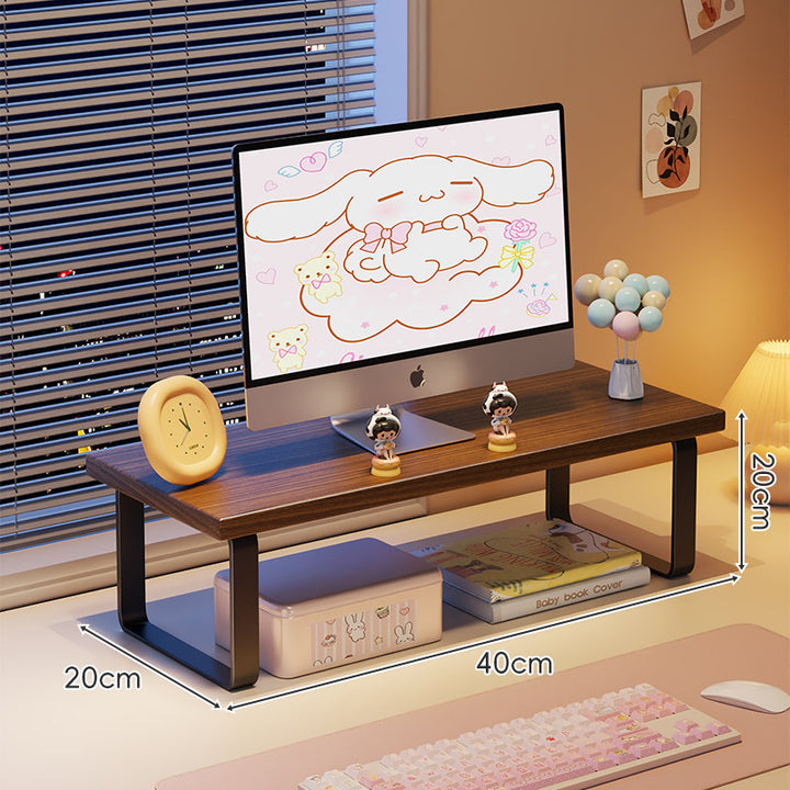 Wood-Top Monitor Riser and Desktop Organizer Stand with Under-Shelf Storage