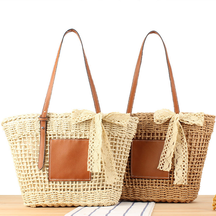 Elegant Braided Raffia Bag with Leather Accent Stornfield