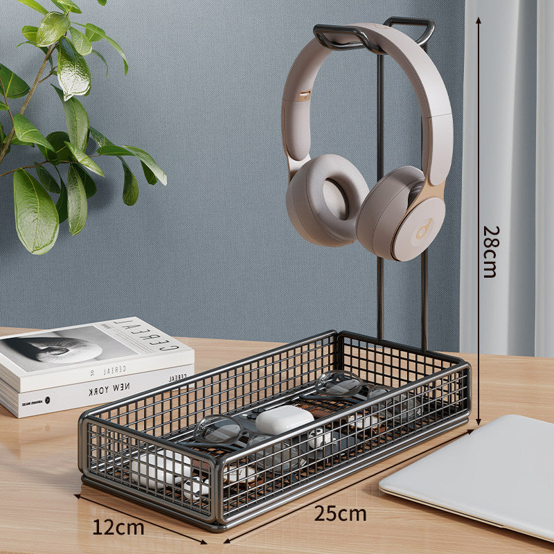 Desktop Headphone Stand with Integrated Mesh Accessory Tray