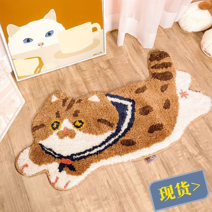 Cartoon Cat-Shaped Plush Bath Mat for Bathroom
