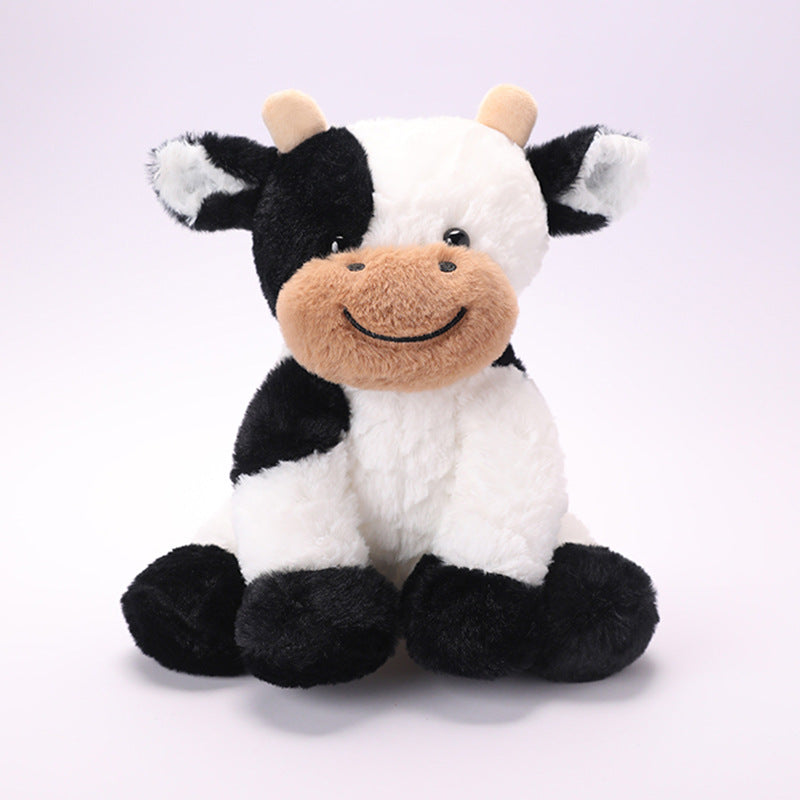 Plush Sitting Cow Cuddle Buddy with Ultra-Soft Faux-Fur Snout and Embroidered Smile Stornfield