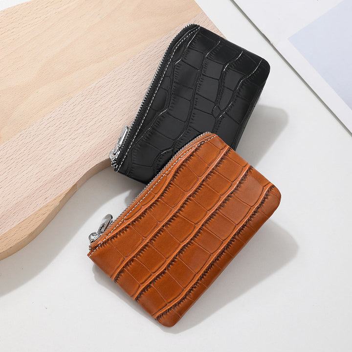 Textured Leather Zippered Card Holder