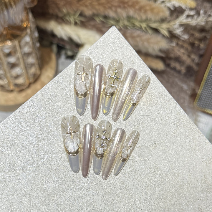 Glamorous Stiletto Press-On Nail Set with Artistic Accents Stornfield