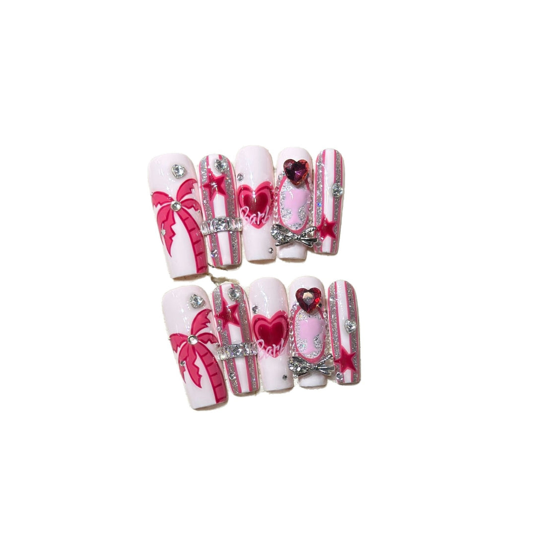Artistic Press-On Nail Set with Playful Heart and Palm Designs Stornfield